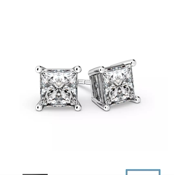 Stud Earring Set Round and Princess Two Pairs - Picture 4 of 6